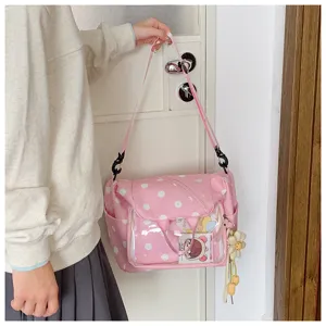 Borsa ita a pois rosa con finestra trasparente, carina borsa a tracolla per uso quotidiano.