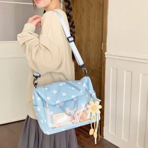 Borsa ita pois azzurro chiaro, tracolla casual con finestra trasparente per display.