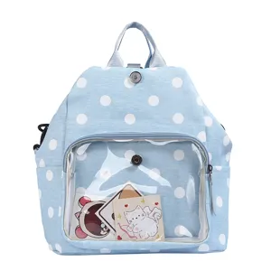 Zaino blu a pois con finestra trasparente per donna, borsa casual carina e leggera da viaggio
