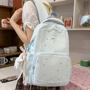 Women School Backpack Star Print Large Capacity Lightweight Waterproof Nylon Daypack Campus Style Bag for Teenager Girls
