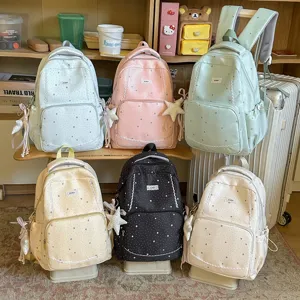 Lightweight star print student backpack large capacity casual school bag for girls daily use