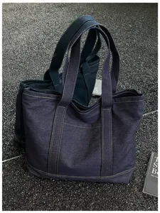 Grand sac cabas en denim sac a epaule decontracte sac de shopping avec double poignees.