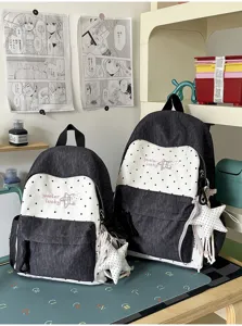 Sac à dos d'écolier en jean à pois style japonais léger grande capacité pour les étudiants