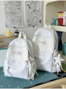 Sac à dos scolaire mignon style japonais à pois avec broderie d'étoile pour filles