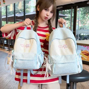 Sac à Dos Scolaire en Nylon de Style Ins Japonais pour Filles Adolescentes Léger Grande Capacité Cartable Décontracté avec Broderie Étoile