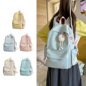 Korean style solid color casual backpack large capacity student school bag travel daypack