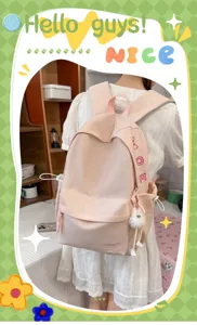 Casual solid color pink backpack for women, large capacity school bookbag for daily travel.