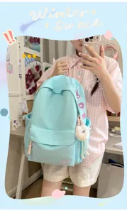 Korean style ins fresh solid color backpack large capacity student school bag travel casual daypack