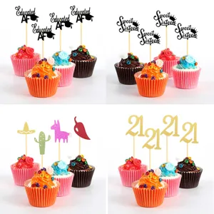 Adornos para Tarta de Sombrero de Graduación Negro Papel Brillo Mesa de Postres Fiesta de Cumpleaños Decoración de Cupcake