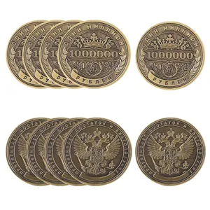 Russian one million ruble commemorative metal coin, antique bronze relief design.
