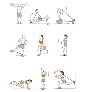Detail view showing exercise instruction postures for figure-8 resistance band training.
