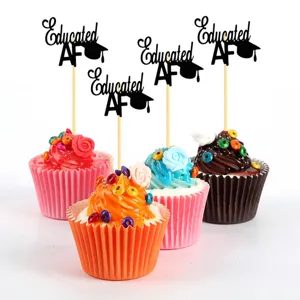 Set de toppers para cupcakes de graduación, decoraciones de pasteles de fiesta negros.