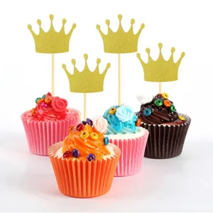 Gold Glitzer Kronen Cupcake Topper, perfekte Torten-Dekoration für Geburtstage und Partys.