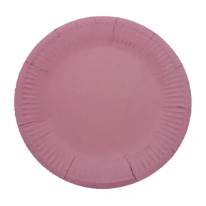 Pink 7-inch round paper plate detail, corrugated rim design for kids DIY craft or party use.