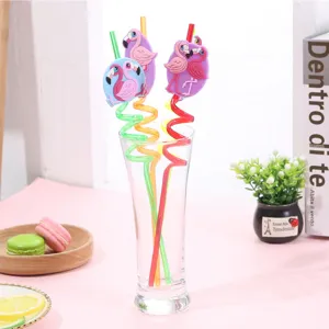 Kreativer Flamingo geformter harter Trinkhalm Cartoon Spiraltraum für Party und Dekoration