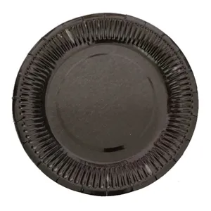 Black paper plate detail shot showing the textured rim and smooth center surface.