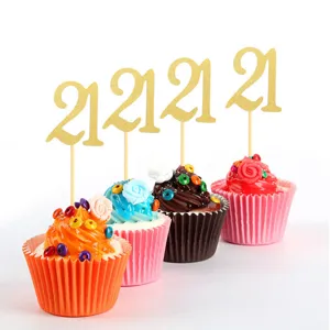 21 cumpleaños cupcake toppers brillo oro número 21 decoración de pastel fiesta artículos