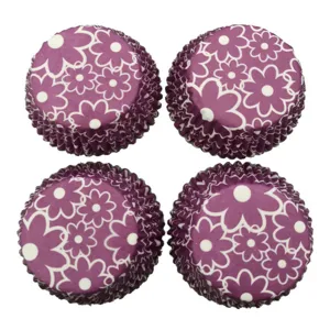 Gros plan detail des caissettes a cupcake en papier anti-graisse floral violet 4pcs