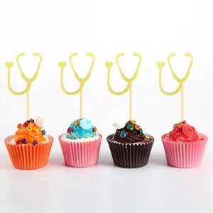 Gold glitzernde Stethoskop Cupcake Topper Set für medizinische Abschlussfeier Kuchendeko.