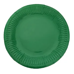 Green disposable paper plates, 7-inch round plates for DIY crafts, party and kids art use.