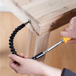 Flexible shaft extension for electric drill screwdriver bits, bendable hose tool accessory.