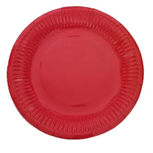 Red paper plates for DIY crafts, 7 inch round disposable plates for party decorations.