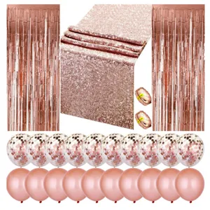Amazon Party Decoration Set Tinsel Foil Curtains Sequin Table Runner Confetti Balloons Wedding Celebration Party Supplies