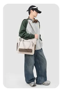 Casual large capacity canvas messenger tote bag for men, stylish campus style daily student shoulder bag.