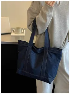 Sac cabas en jean décontracté pour femme, grand sac bandoulière, élégant sac fourre-tout.