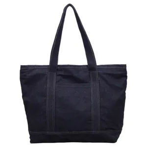 Grand sac cabas en denim pour femme, sac à épaule décontracté avec poche avant.