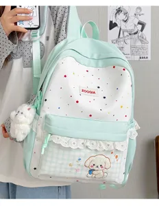 Mochila escolar bonita con estrellas para niñas, mochila informal de lona con colgante de cachorro.