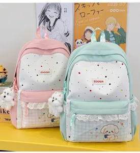 Mochila escolar kawaii de estrellas para estudiantes de dibujos animados con perrito tierno.