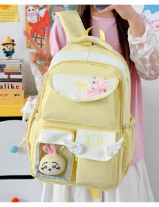 Cute Japanese style ita backpack with clear window, multi pocket canvas school bag for students.