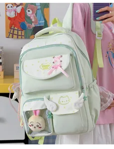 Light green Japanese style cute transparent ita backpack with plush toy, school bag