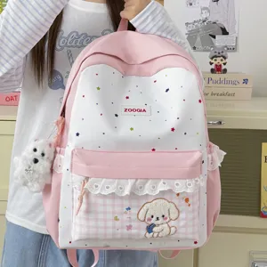 Mochila escolar rosa con estrellas para niñas, gran capacidad mochila casual de lona para estudiantes.