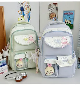 Cute Japanese aesthetic ita backpack with transparent pocket, bow, lightweight school bag for students.
