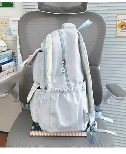 Japanese cute style school backpack light blue star pattern casual daypack for students
