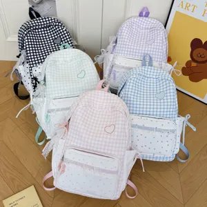 Japanese sweet plaid ruffles backpack cute school bag casual double shoulder daypack for girls