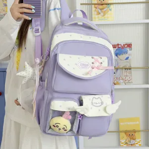 Cute purple ita backpack with transparent window, sweet school style casual daypack for teens.
