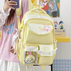 Japanese cute transparent ita backpack color block school bag for students light sweet style