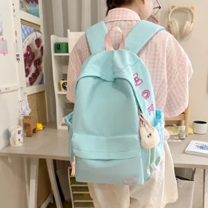 Korean style solid color large capacity canvas backpack for women school travel casual bag back view