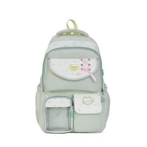 Cute Japanese style clear pocket school backpack for student aesthetic daily use, lightweight.