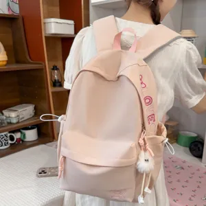 Casual pink canvas backpack for women large capacity school bookbag stylish daily commute bag