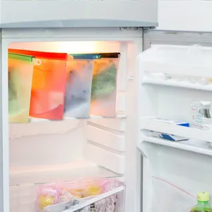 Herbruikbare siliconen voedselbewaarzakken, lekvrije zip-zakjes voor koelkast en keuken gebruik.