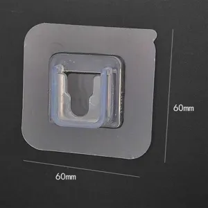 Vista dettagliata supporto presa adesivo trasparente, gancio da parete adesivo 60mm per casa.