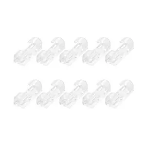 Close-up view of transparent self-adhesive cable clips detailing clear plastic buckle design.