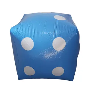 Detailed view of the blue inflatable dice toy with white dots, perfect for party and games.