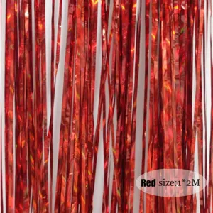 Tendina frange metallizzate rosse 1x2m festone tinsel lucido per sfondo foto festa di matrimonio.