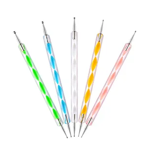 5pcs dual-ended nail art dotting pens clear acrylic spiral handle crystal rhinestone tools