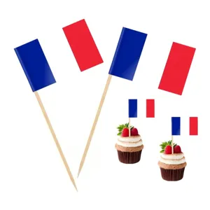 French flag toothpick flags for cupcake decorations, wooden sticks with paper national flags.